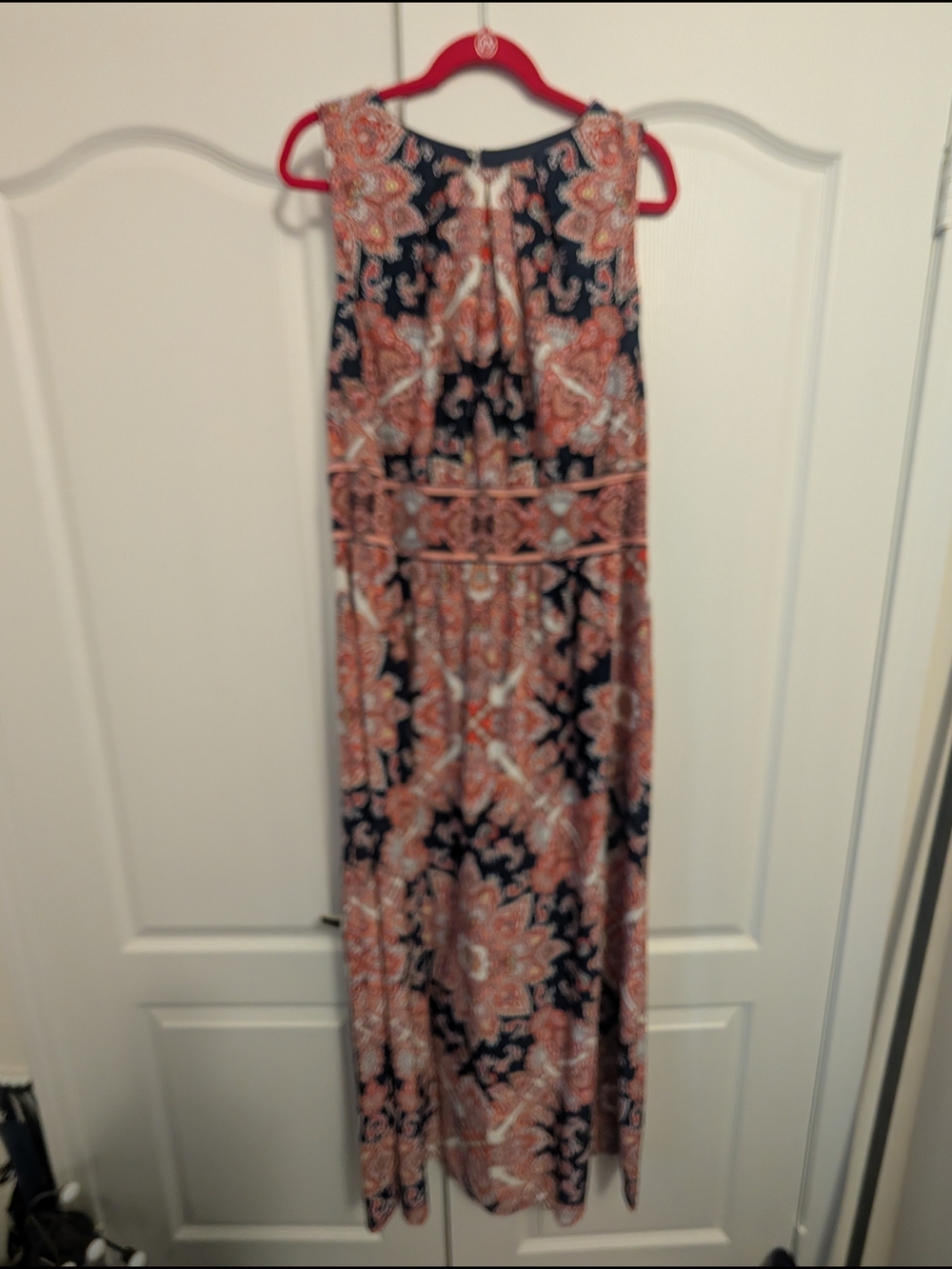 London Times Navy and Coral Patterned Maxi Dress